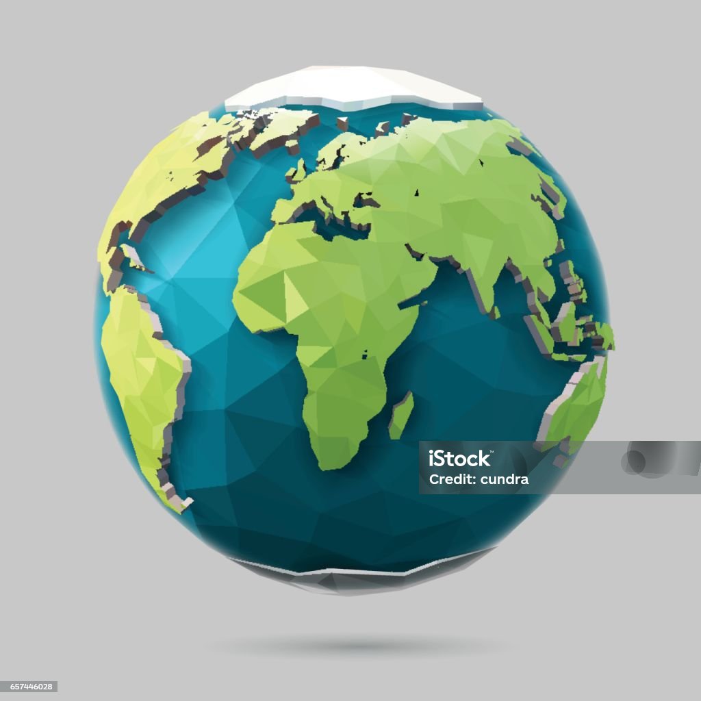 Low Poly Earth Vector low poly earth illustration. Polygonal globe icon. Globe - Navigational Equipment stock vector