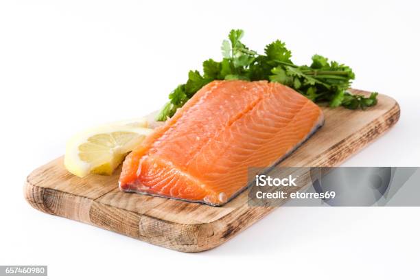 Raw Salmon Fillet Stock Photo - Download Image Now - Salmon - Seafood, Cut Out, Fillet