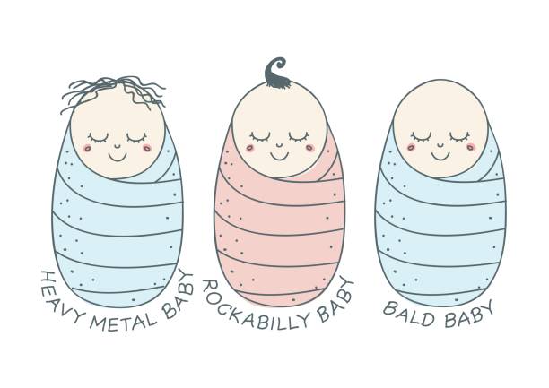 Funny babies with different hairstyles Funny and sweet set of three newborn babies with different hairstyles rockabilly boys stock illustrations
