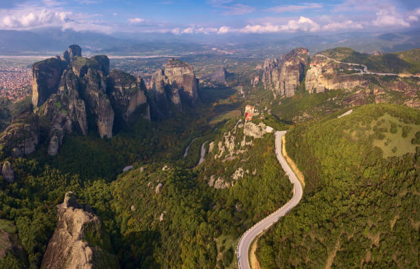 Meteora from air stock photo