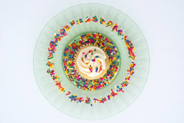 Overhead view of single cupcake