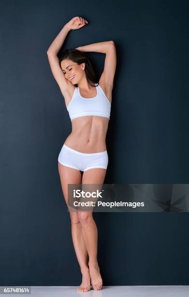 Good Healthy Breeds Positivity Stock Photo - Download Image Now - The Human Body, One Woman Only, Underwear