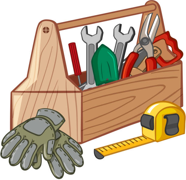 ilustrações, clipart, desenhos animados e ícones de caixa de ferramentas com muitas ferramentas - hand tool box white background work tool