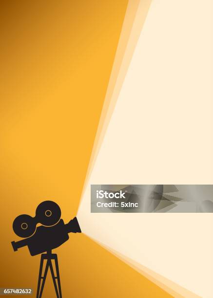 Silhouette Of Cinema Camera On Yellow Banner Stock Illustration - Download Image Now - Movie Theater, Movie, Film Industry