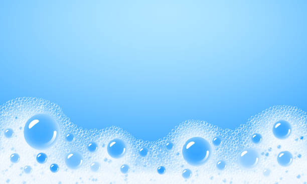 ilustraciones, imágenes clip art, dibujos animados e iconos de stock de jabón espuma que cubría en el fondo de un color azul agua - soap sud