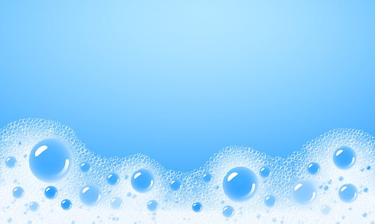 Soap foam overlying on the background of a blue water color. Eps10. Transparency. RGB. Global colors