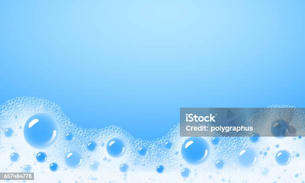 Soap Foam Overlying On The Background Of A Blue Water Color Stock Illustration - Download Image Now