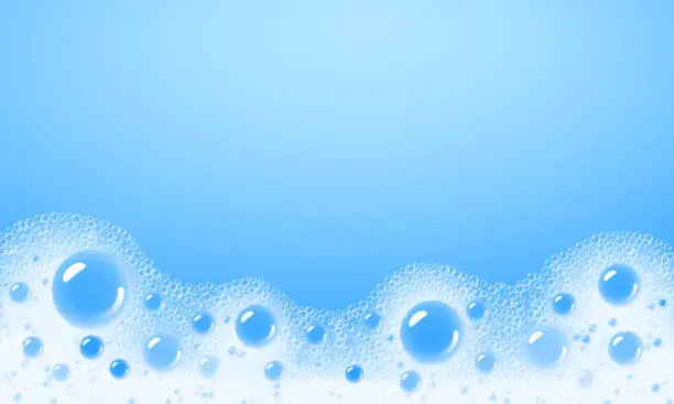 Vector illustration of Soap foam overlying on the background of a blue water color