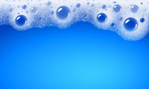 pianka mydlana pokrywająca się na tle niebieskiego koloru wody - soap sud bubble backgrounds blue stock illustrations