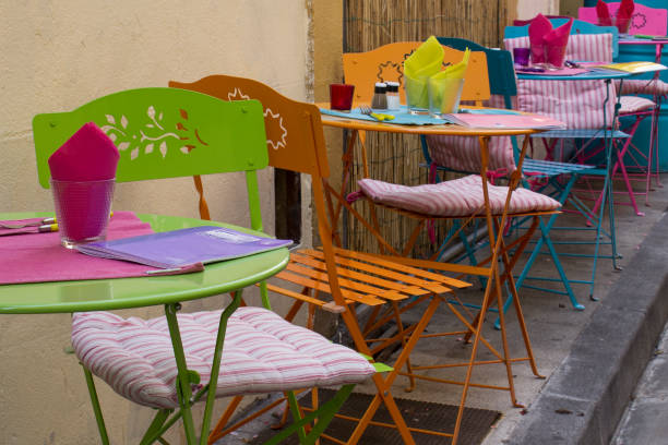 istock Colorful coffee tables and chairs 657486322