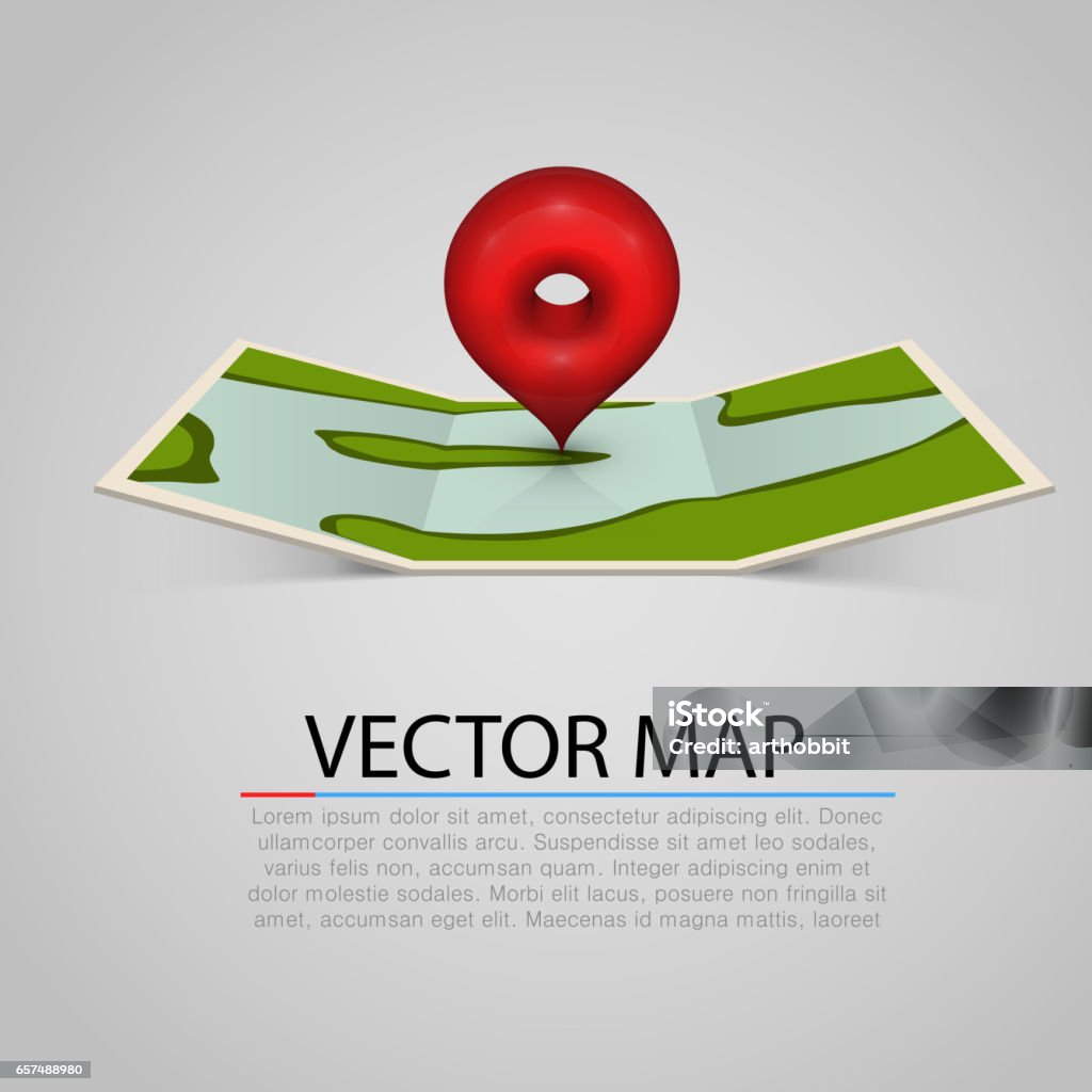 See Map Sign Paper Map Sign With Red Mark Stock Illustration - Download Image Now ...