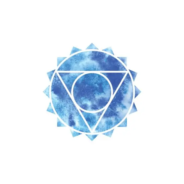 Vector illustration of Vishuddha chakra. Sacred Geometry. One of the energy centers in the human body.