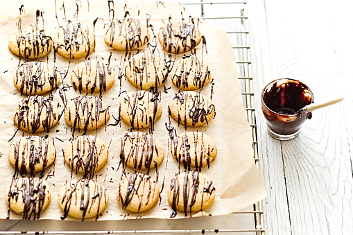 istock Homemade cookies with a dark chocolate drizzle 657493000