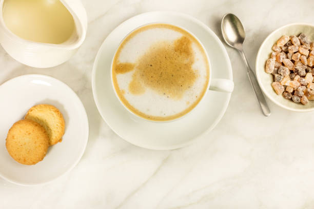istock Coffee with milk, butter cookies and milk jar 657501258