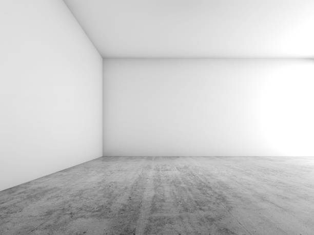 istock 3d render, white walls and concrete floor 657503520
