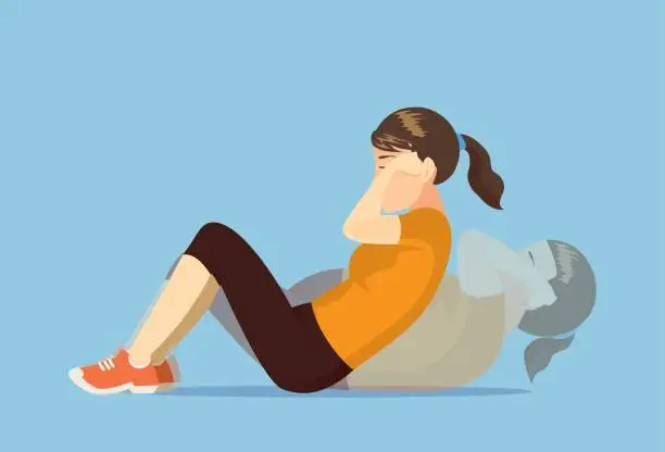 Vector illustration of Sport woman who was fat doing sit up.