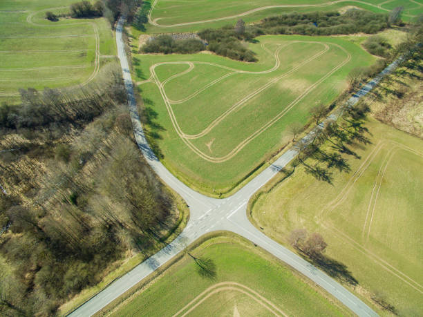 istock aerial view of Country road and fields 657513662