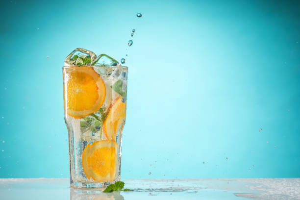 istock The rose exotic cocktail and fruit on blue 657513838