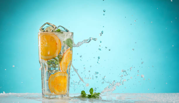 istock The rose exotic cocktail and fruit on blue 657514016