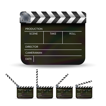 Clapper Board Vector. Black Cinema Clapper Isolated On A White
