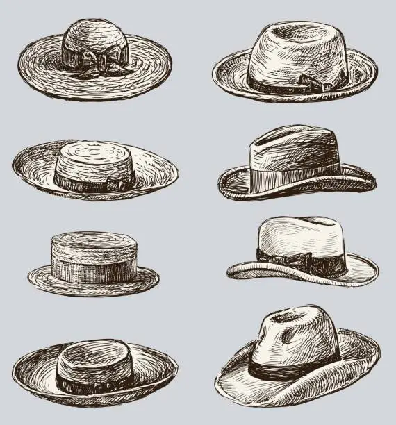 Vector illustration of Collection of the male and female hats
