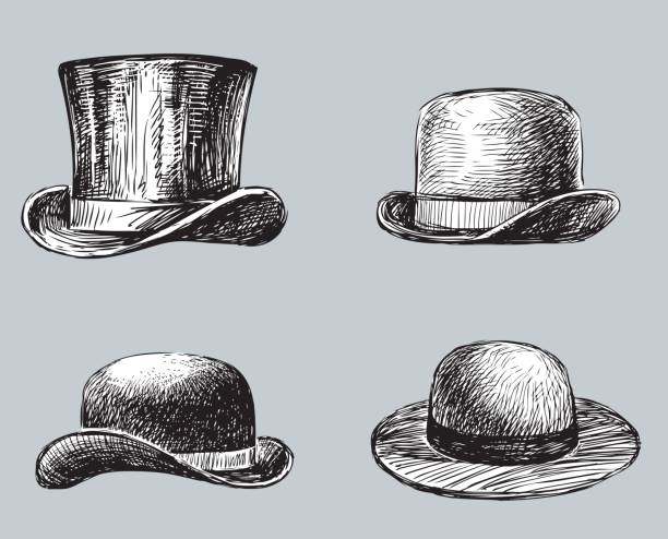 set of the male and female headdresses Vector image of the vintage hats. bowler hat stock illustrations