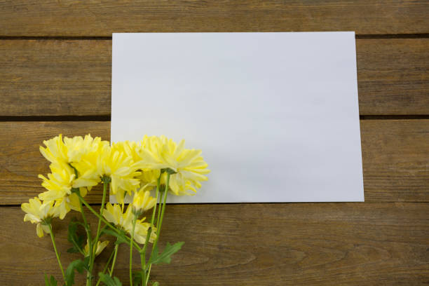 istock Yellow flowers with envelope on wooden plank 657517350