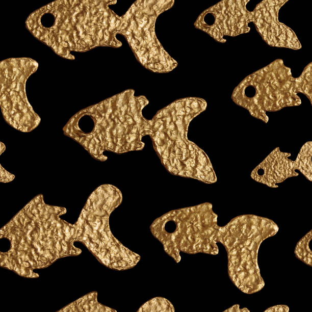 istock Gold fishes seamless pattern. Hand painted sea background. Abstract marine texture. 657520260
