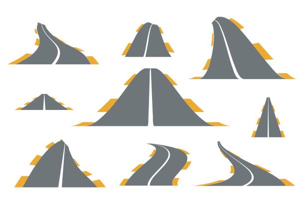 ilustraciones, imágenes clip art, dibujos animados e iconos de stock de conjunto de carreteras de asfalto. ilustración de vector de caminos con línea continua - carrera-de-motos-de-velocidad