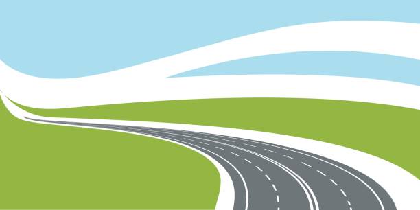 ilustraciones, imágenes clip art, dibujos animados e iconos de stock de ilustración de vector de paisaje de la carretera. camino a la carretera de infinito - carrera-de-motos-de-velocidad