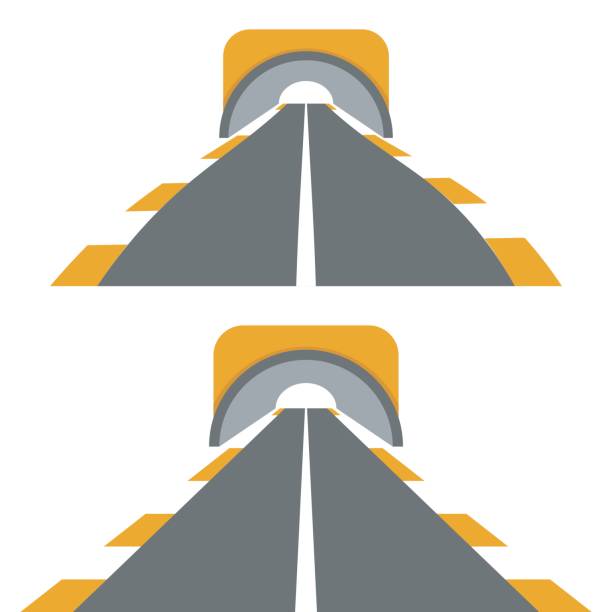 ilustraciones, imágenes clip art, dibujos animados e iconos de stock de ilustración de vector de camino con túnel. línea sólida sobre un fondo blanco - carrera-de-motos-de-velocidad