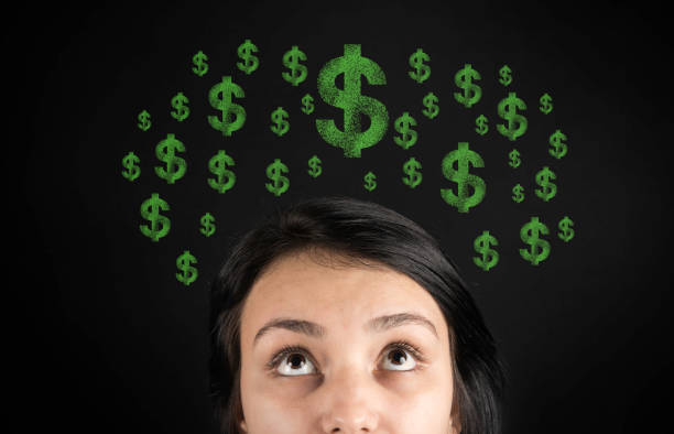 Confused woman and dollar sign