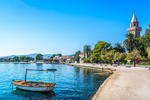 Scenic view at promenade in town Kastela, small place in suburb of town Split, Croatia.