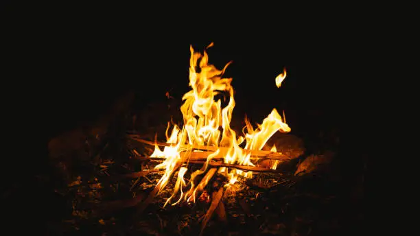 A small wood burning campfire.