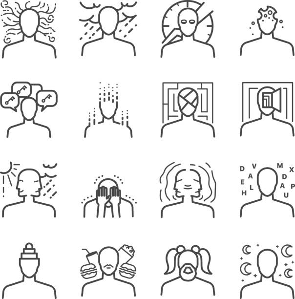Mental disorders icon set Mental disorders icon set Phobia stock illustrations