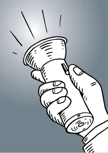 Vector illustration of Flashlight and hand