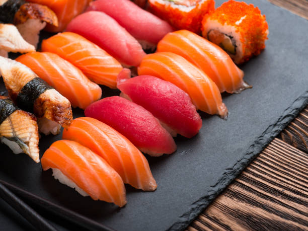 istock Sushi set sashimi and sushi rolls 657548240