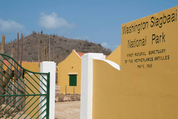 Washington-Slagbaai National Park entrance on Bonaire stock photo
