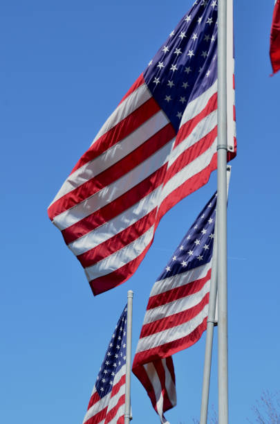 istock American flags in wind rippling on flag poles 657553960