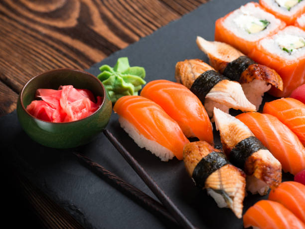 istock Sushi Set sashimi and sushi rolls 657556606