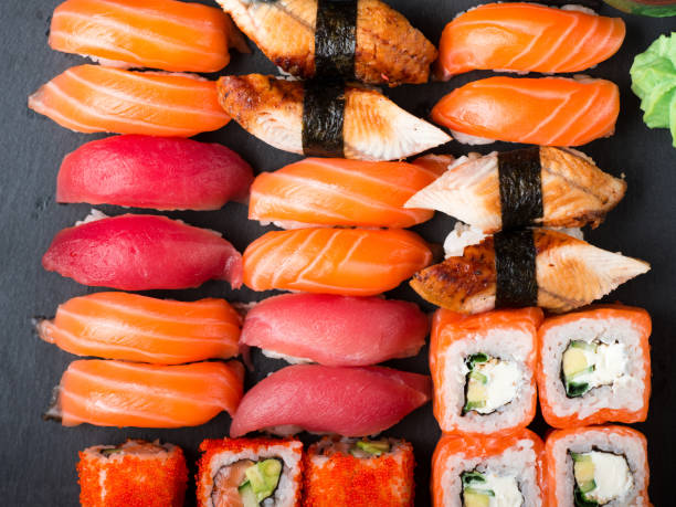 istock Sushi Set sashimi and sushi rolls 657556704