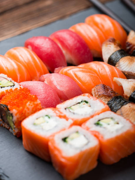 istock Sushi Set sashimi and sushi rolls 657556852