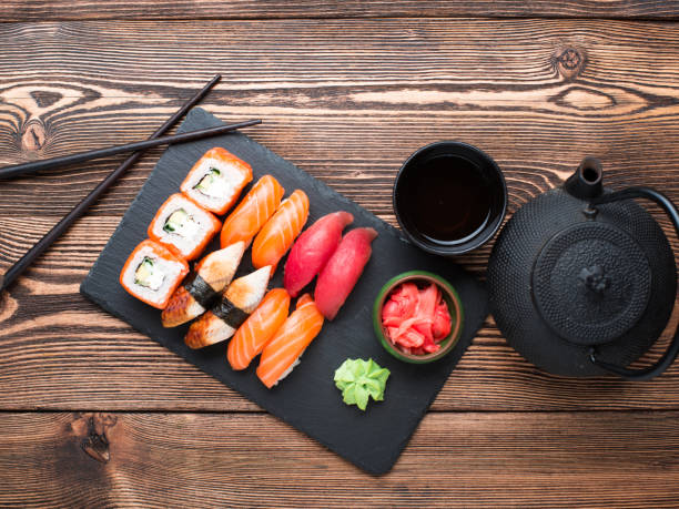 istock Sushi Set sashimi and sushi rolls 657557150