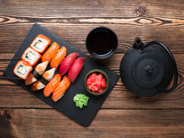istock Sushi Set sashimi and sushi rolls 657557178