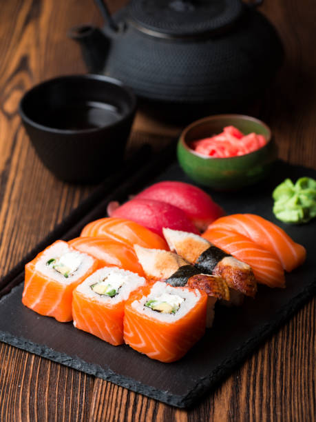 istock Sushi Set sashimi and sushi rolls 657557206