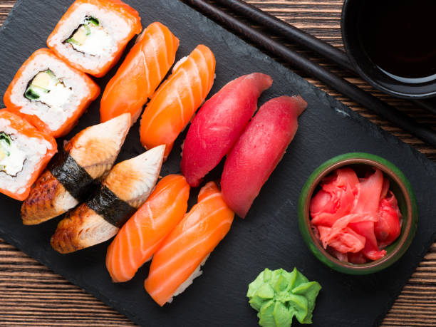 istock Sushi Set sashimi and sushi rolls 657557304