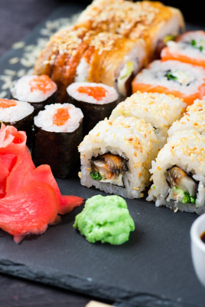 istock Sushi Set sashimi and sushi rolls 657557316
