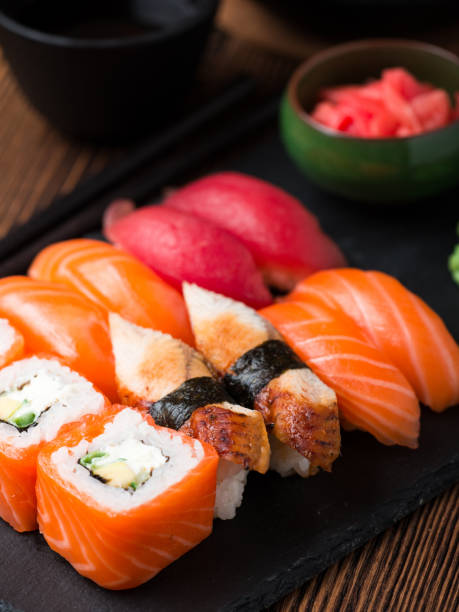 istock Sushi Set sashimi and sushi rolls 657557318