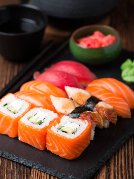 istock Sushi Set sashimi and sushi rolls 657557344