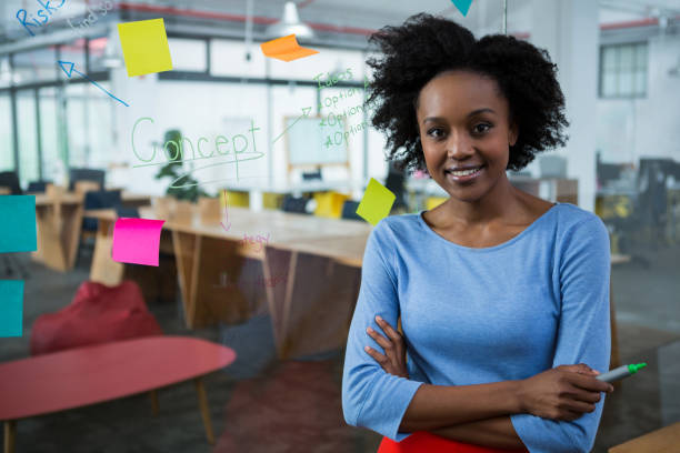 istock Female graphic designer standing with hands crossed in creative office 657557800